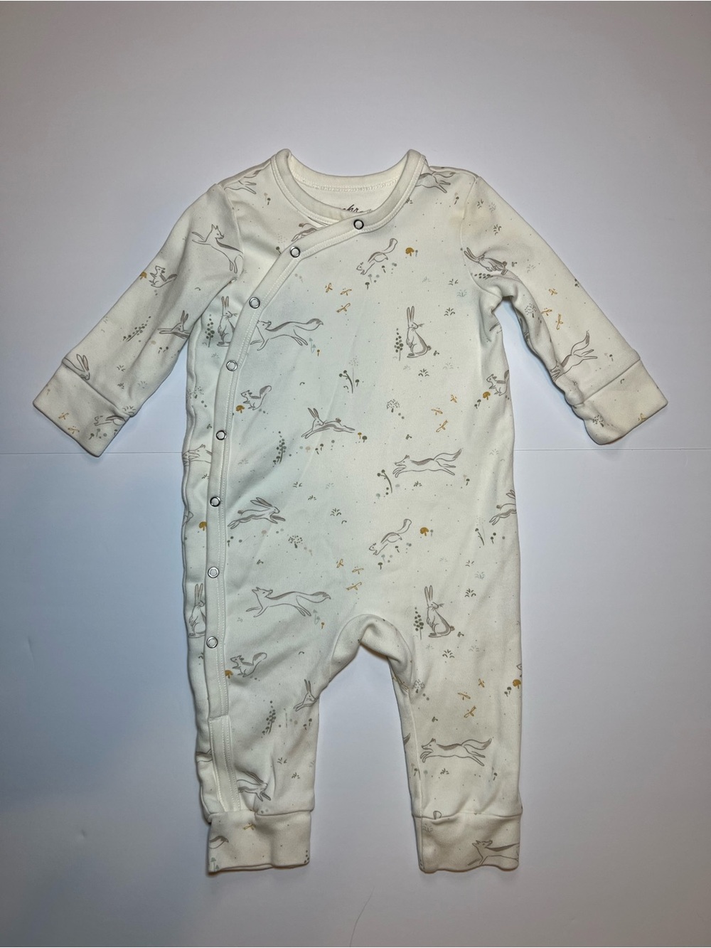 Pehr Neutral Bunny Print Organic Cotton One-Piece size 6-12 months romper